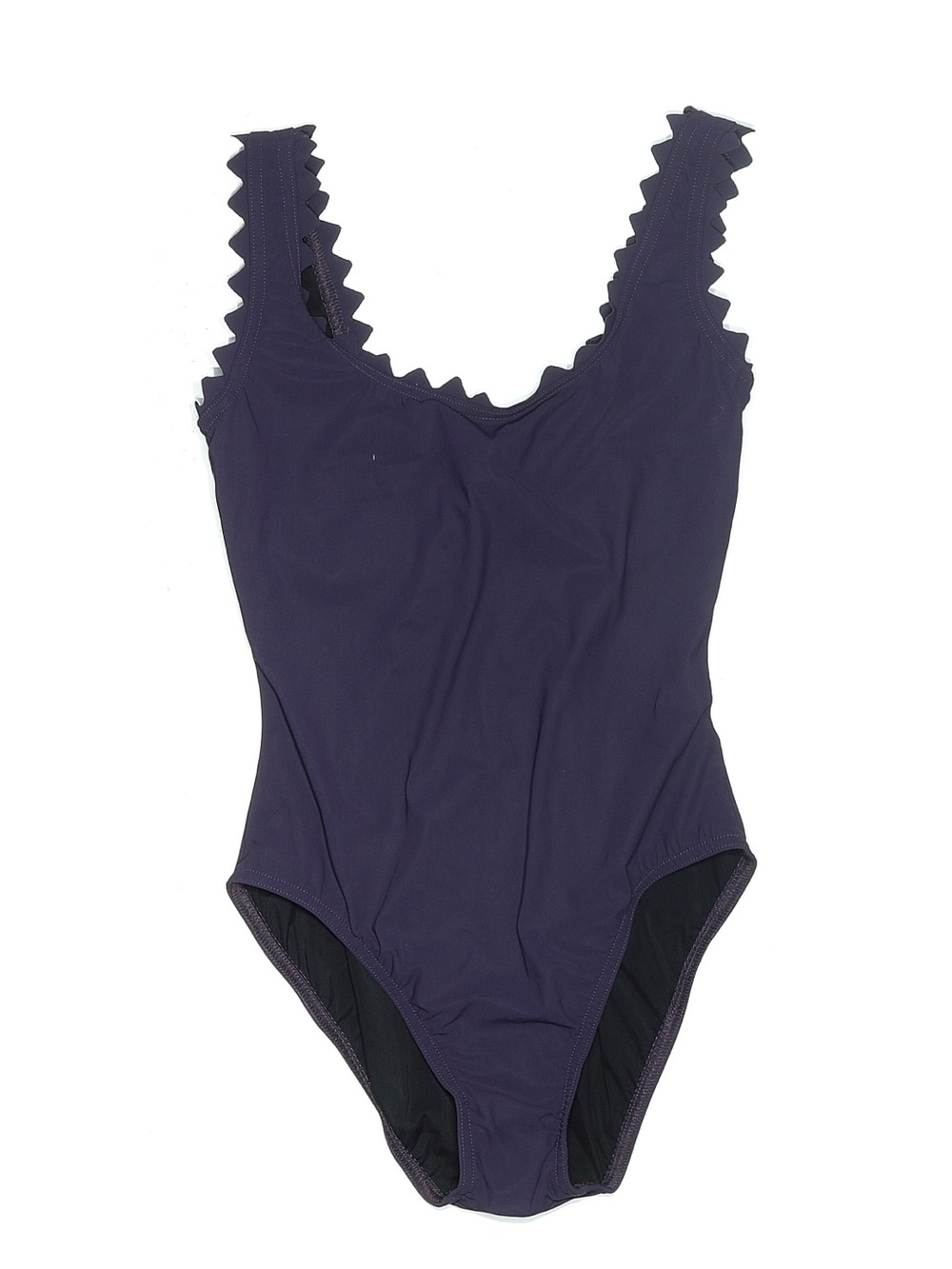 Karla Colletto Ines V-Neck Scalloped One Piece Swimsuit Navy Size 10